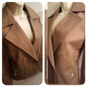 Ellen Tracy Brown Double Breast Blazer Gold Zipper